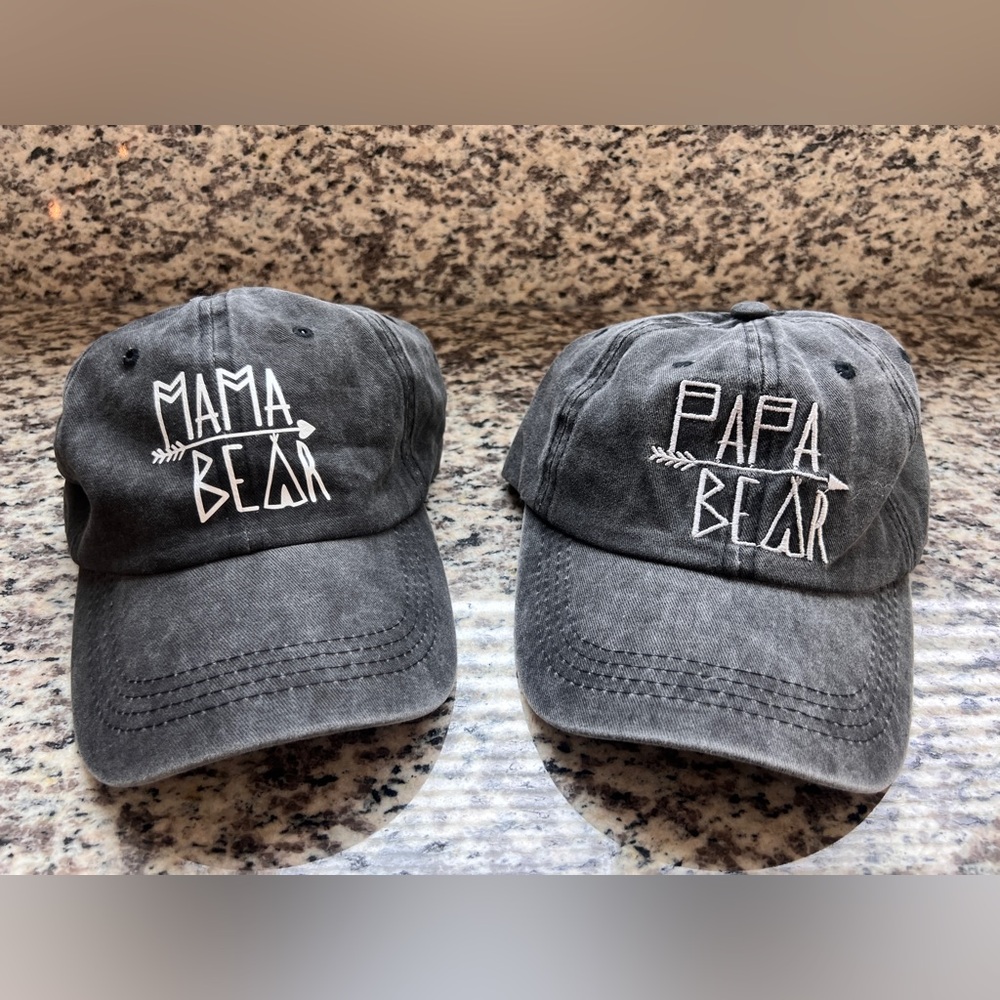 Gray Mama and Papa Bear Caps